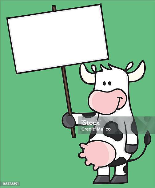 Comic Cow Holding A Blank Sign Stock Illustration - Download Image Now - Domestic Cattle, Cow, Selling