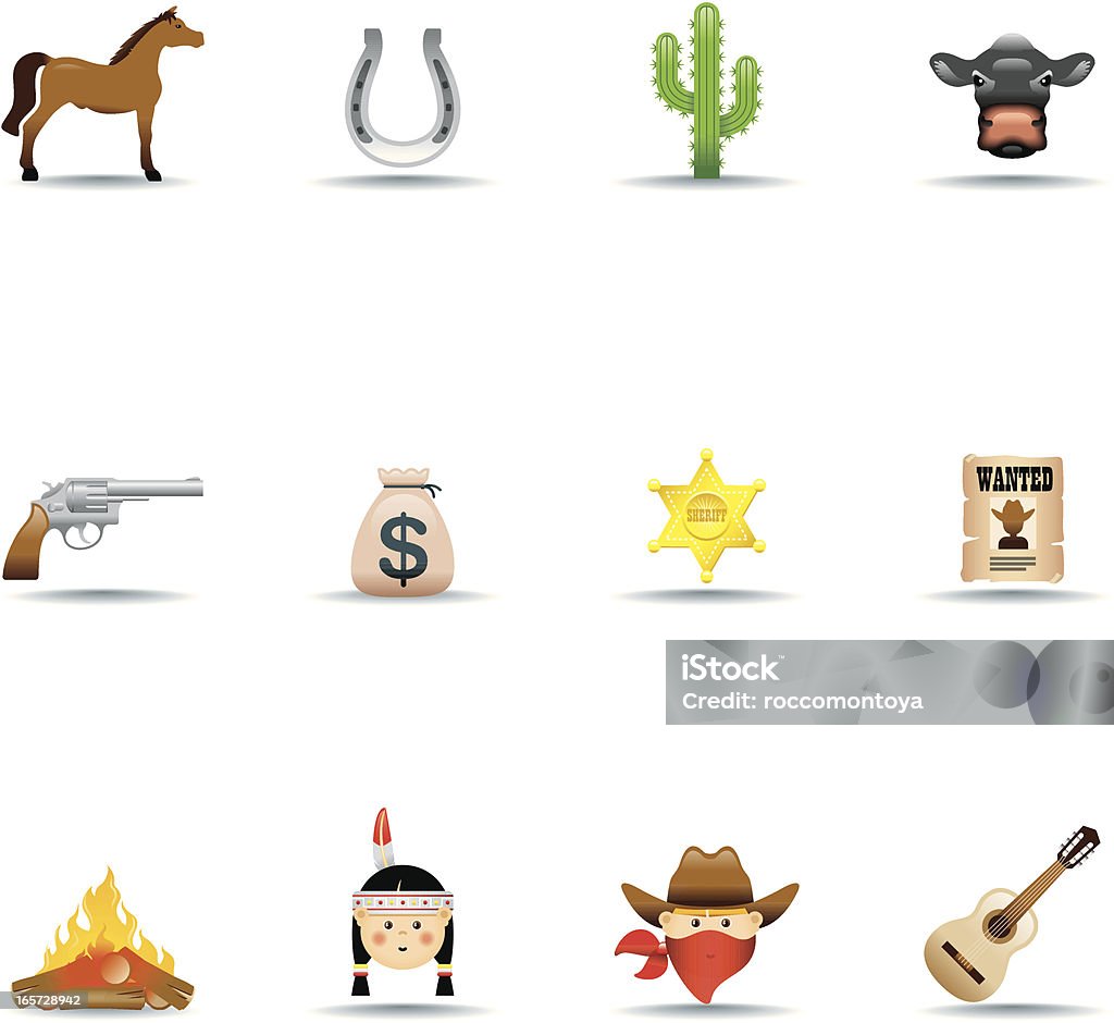 Conjunto de iconos de los Cowboys - arte vectorial de Animal libre de derechos