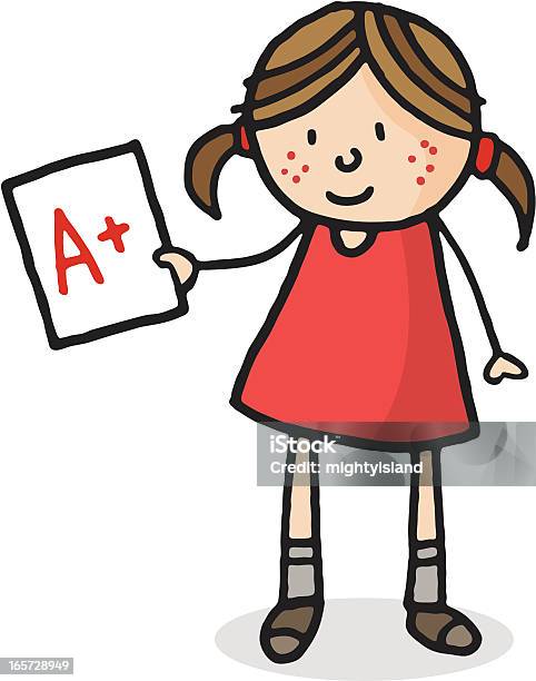 Schule Mädchen Hält Eine Grade Mark Stock Vektor Art und mehr Bilder von Ausbildungs-Testergebnisse - Ausbildungs-Testergebnisse, Bewertung, Buchstabe A