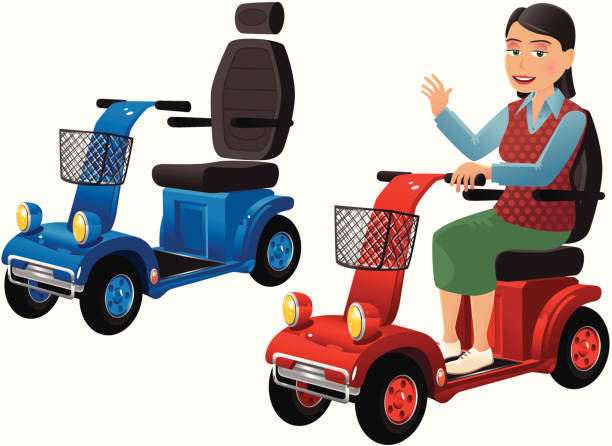 mobilność skutery i starszych lady - power chair stock illustrations