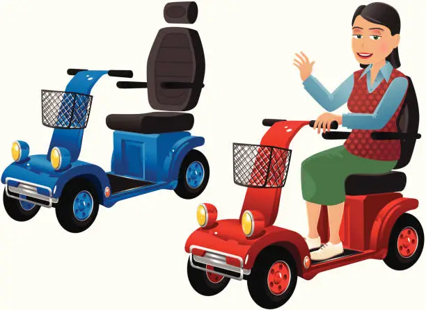 Vector illustration of Mobility scooters and older lady