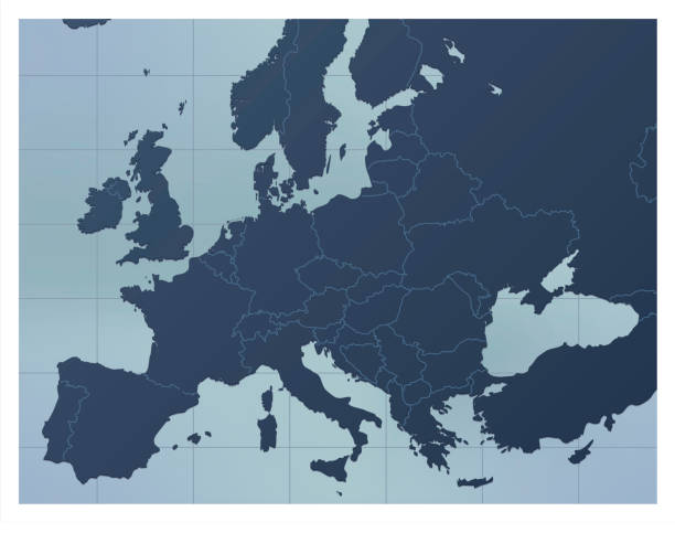 Europe Map Dark blue A dark blue Europe map. Good for your geographical presentations, websites and for printing. denmark germany map stock illustrations