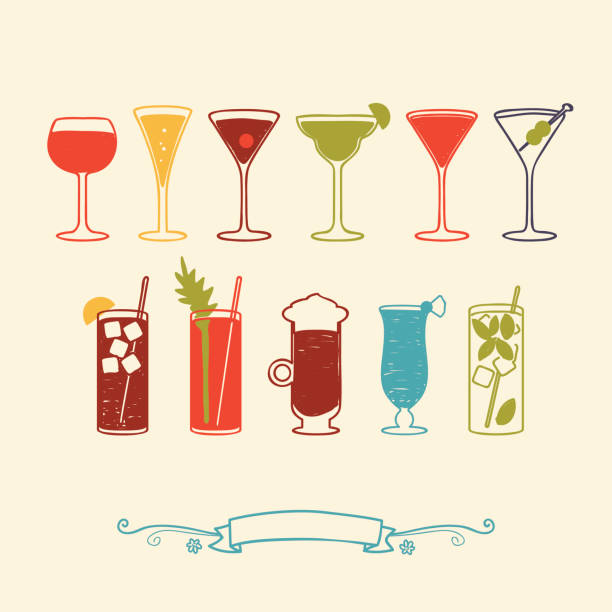 ilustraciones, imágenes clip art, dibujos animados e iconos de stock de vinos y cócteles - bloody mary