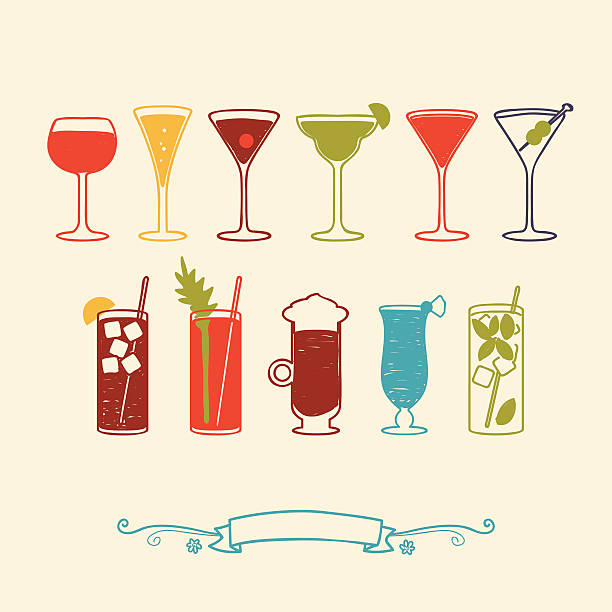 illustrazioni stock, clip art, cartoni animati e icone di tendenza di vino e cocktail - manhattan