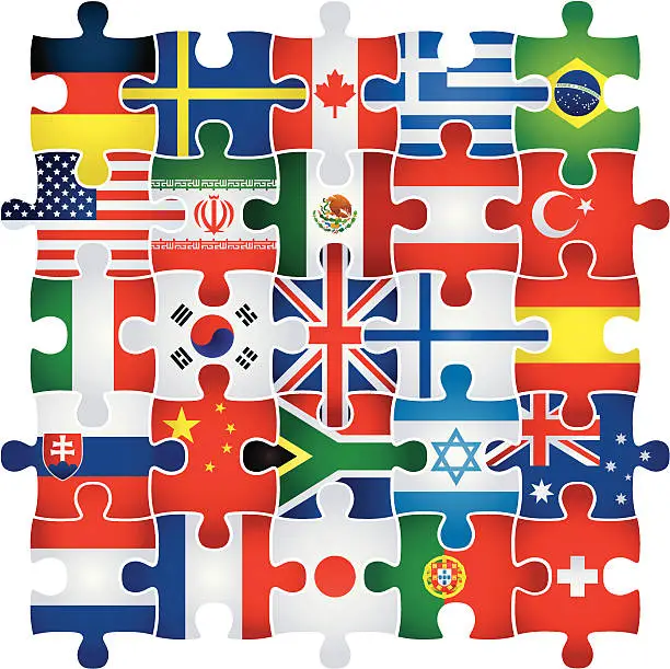 Vector illustration of jigsaw with flags
