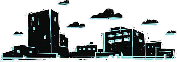 Small City This is a city with a few buildings. woodcut stock illustrations