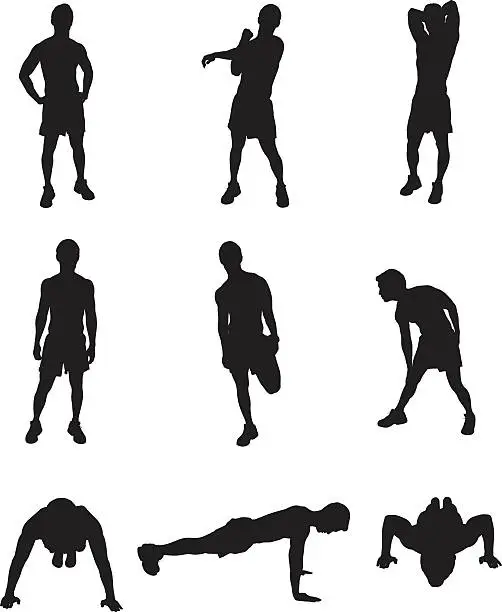 Vector illustration of Fitness men stretching and working out