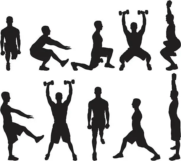 Vector illustration of Men working out with dumbbells