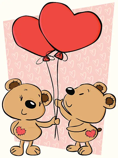 Vector illustration of Valentine's Teddy Bears