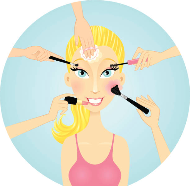 Blond applying make-up vector art illustration