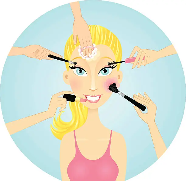 Vector illustration of Blond applying make-up