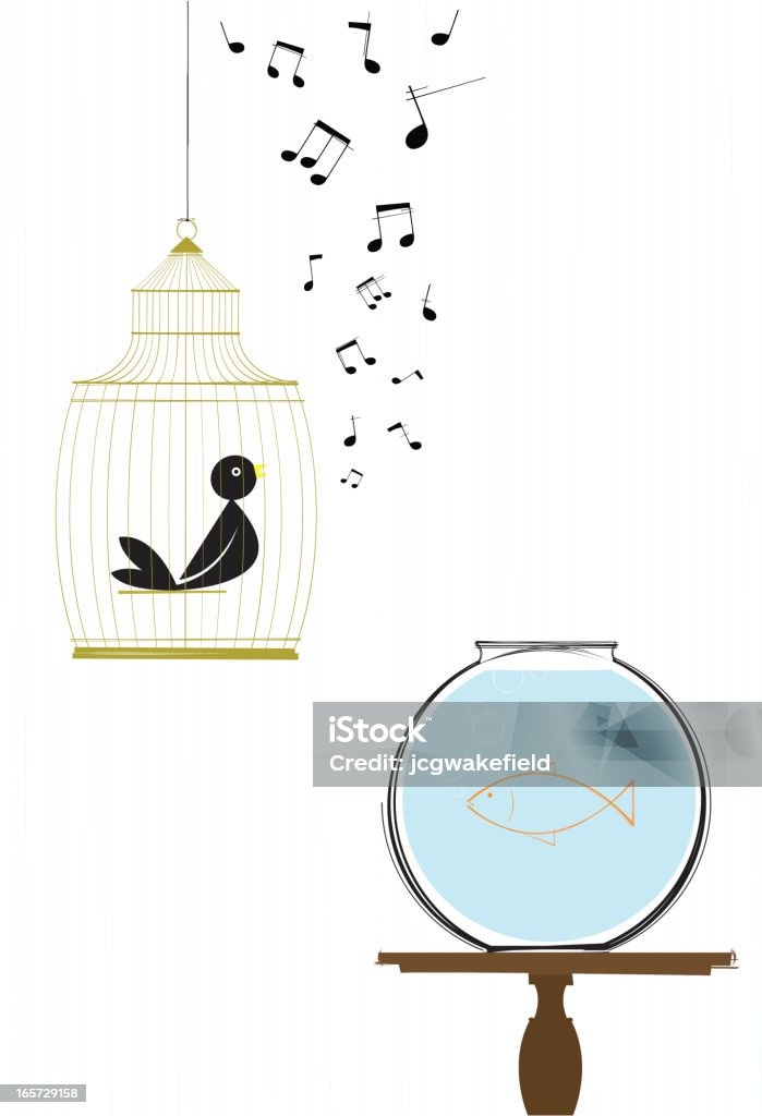 Oiseau de Twitter & Poisson rouge - clipart vectoriel de Animaux de compagnie libre de droits