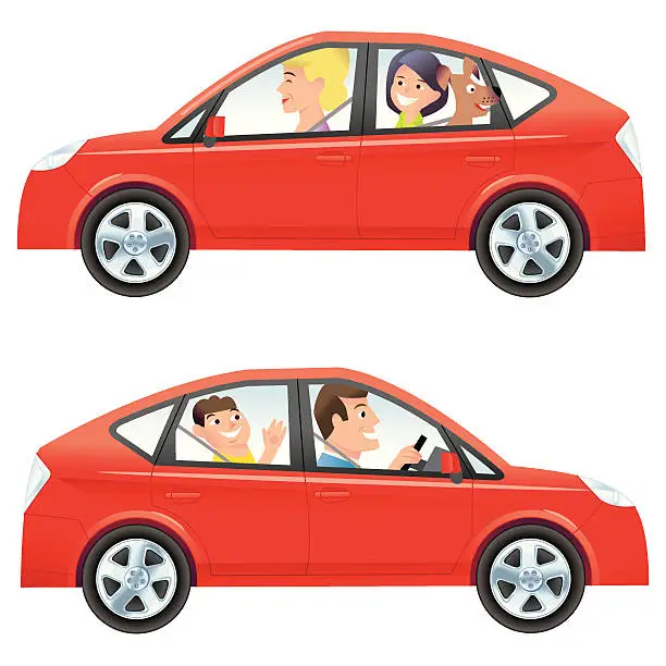 Vector illustration of Mom and Dad driving