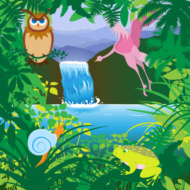 熱帯雨林 - waterfall river tropical rainforest vector点のイラスト素材／クリップアート素材／マンガ素材／アイコン素材