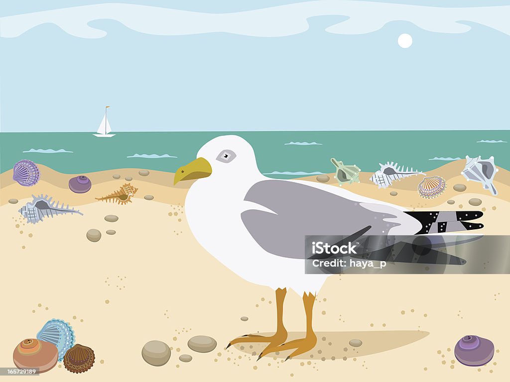 Sea Gull na lato Plaża - Grafika wektorowa royalty-free (Bez ludzi)