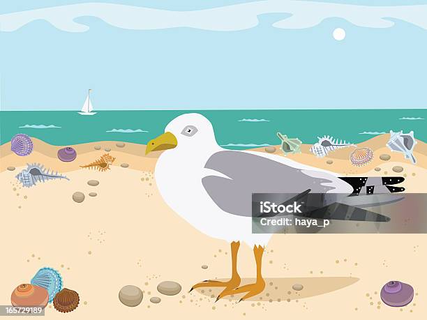 Sea Gull Na Lato Plaża - Stockowe grafiki wektorowe i więcej obrazów Bez ludzi - Bez ludzi, Brzeg wody, Chmura