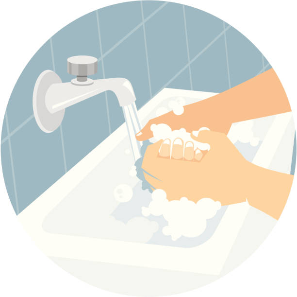 ilustrações de stock, clip art, desenhos animados e ícones de lavar as mãos - washing hands hygiene human hand faucet