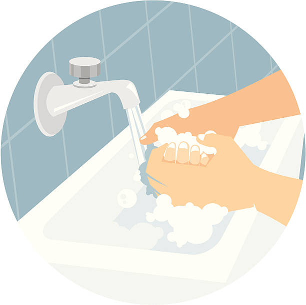 washing hands washing hands in washstand. bathroom clipart stock illustrations