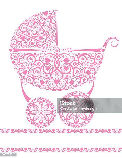 Baby Девушка Розовый Перевозки — стоковая векторная графика и другие изображения на тему Коляска для новорождённых - Коляска для новорождённых, Младенец, Детская коляска