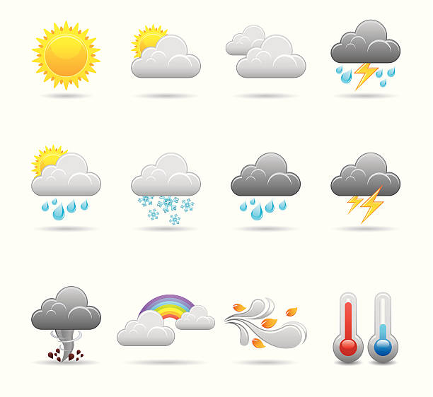 pogoda zestaw ikon-elegancka seria - rainbow multi colored sun sunlight stock illustrations