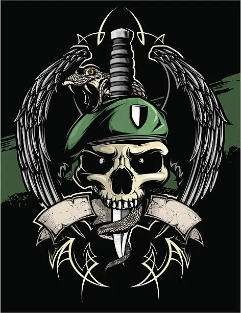 Vector illustration of winged green beret skull