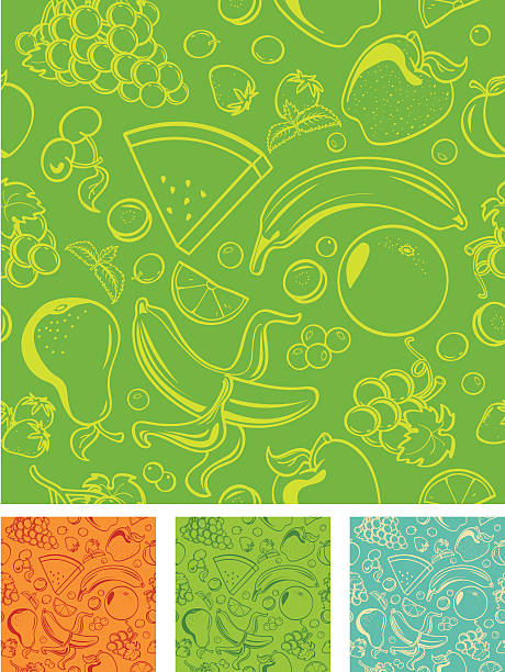 ilustraciones, imágenes clip art, dibujos animados e iconos de stock de frutas tonal patrones - portion apple food pattern