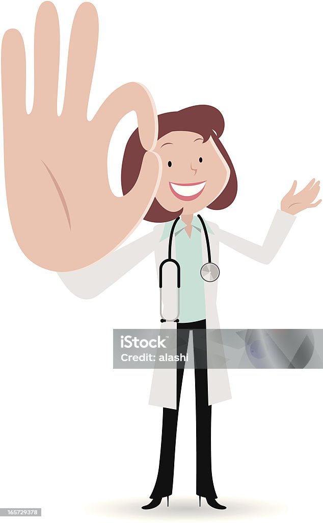 Femme médecin souriant et gestes ok Geste de la main - clipart vectoriel de Analyser libre de droits