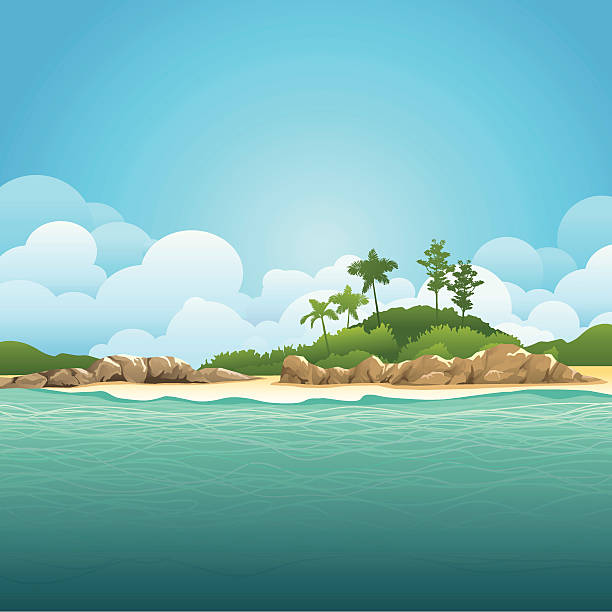 Illustration of an island and ocean with green waters vector art illustration