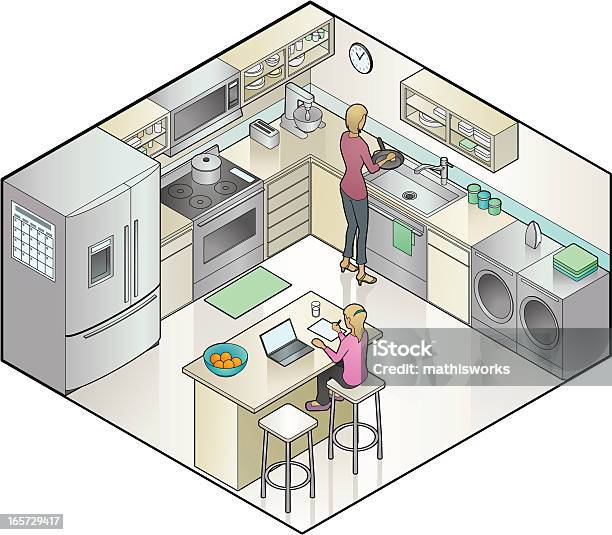 An Illustration Of A Woman Cooking In The Kitchen Stock Illustration - Download Image Now - Kitchen, Cleaning, Dryer