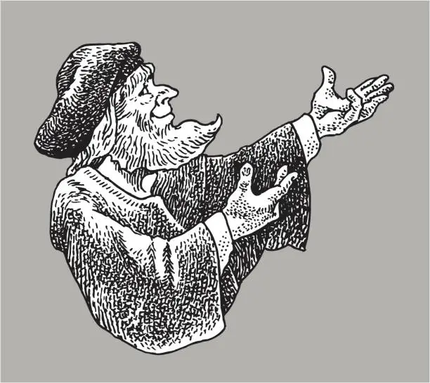 Vector illustration of Nostradamus Renaissance Genius Pointing The Way