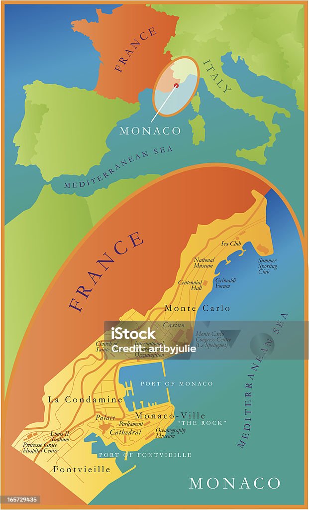 Mapa do Mónaco - Royalty-free Colorido arte vetorial