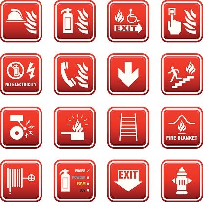 Collections of signs for Fire Safety and Emergencies.