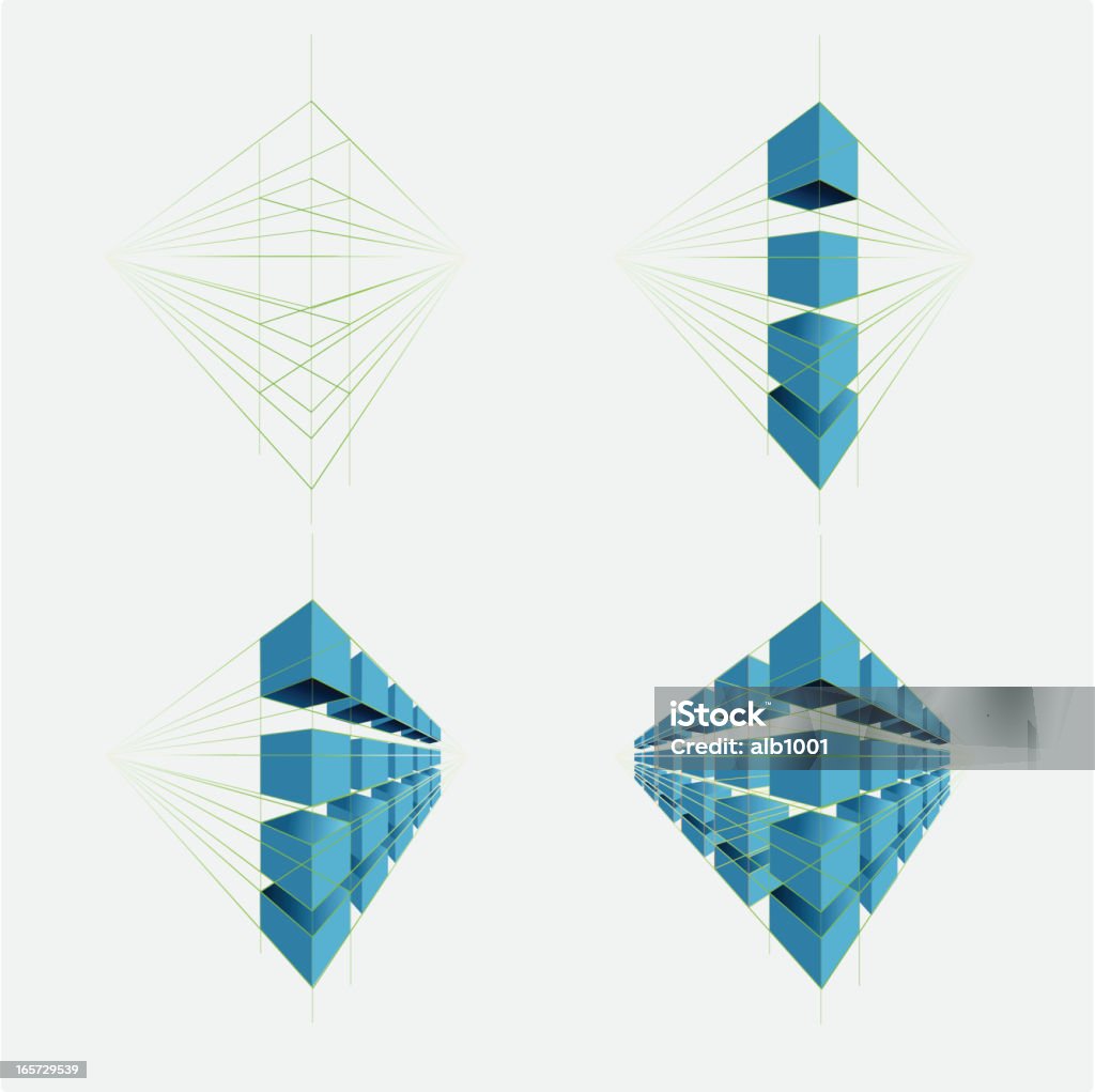 cube geometry construction of cubes in perspective drawing  Abstract stock vector