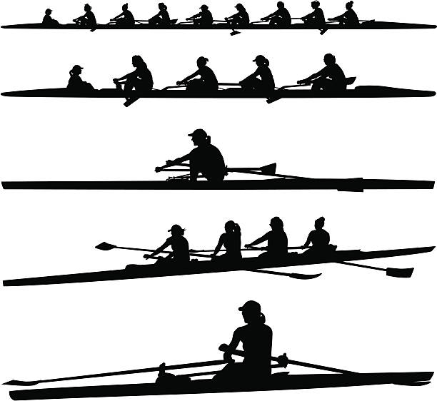 ilustraciones, imágenes clip art, dibujos animados e iconos de stock de equipo femenino - rowing