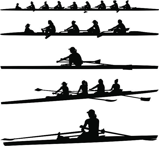 Womens Crew Vector illustration of womens crew rowers and boats.  rowing stock illustrations