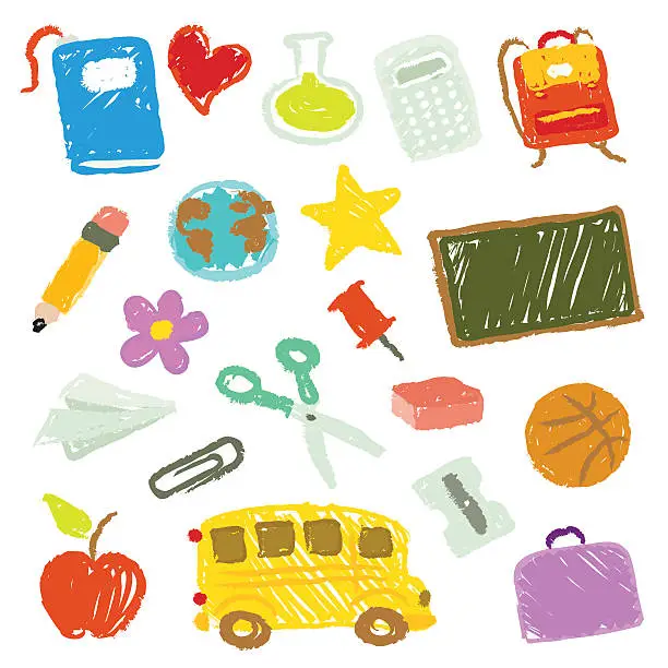 Vector illustration of Various illustrated school icons on white background