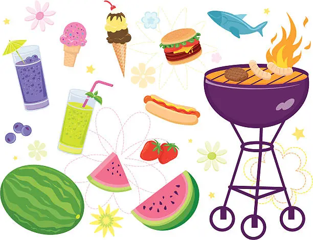 Vector illustration of Summertime food elements