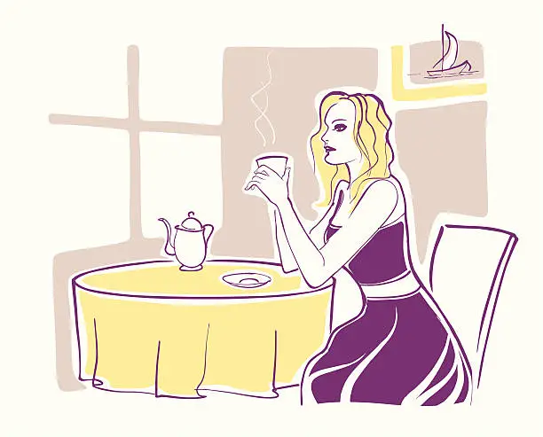 Vector illustration of Woman in a cafe