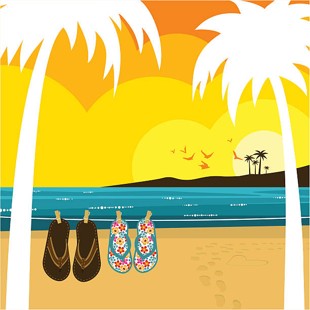 illustrations, cliparts, dessins animés et icônes de amour sur la plage, vecteur illustration - summer flip flop clothesline fun