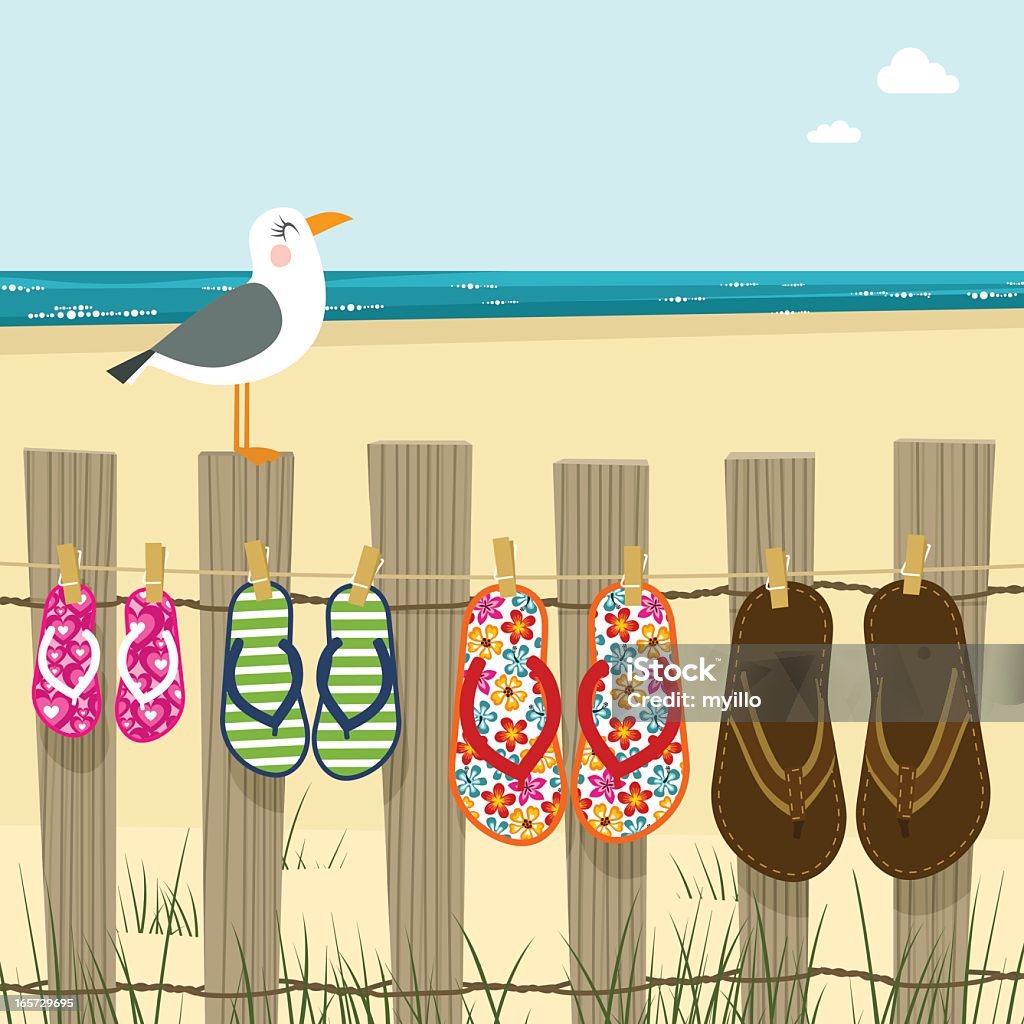 Été en famille, des tongs illustration vectorielle de la plage sea sand - clipart vectoriel de Mouette libre de droits