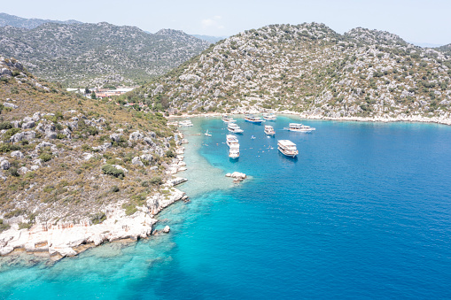 Aerial view of  Kalekoy, Demre beach and Yacth Trip in Antalya