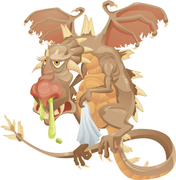 ilustrações, clipart, desenhos animados e ícones de dragon gripe - animal illness cold and flu dragon