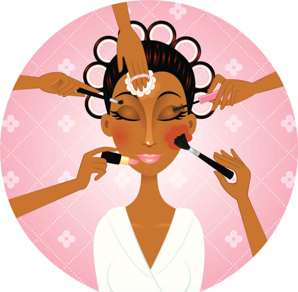 African american woman applying make-up vector art illustration