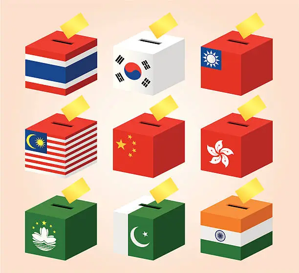 Vector illustration of Voting Boxes with National Flag