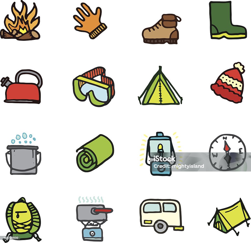 Camping and outdoor doodle set A set of camping and outdoor icons. Backpack stock vector