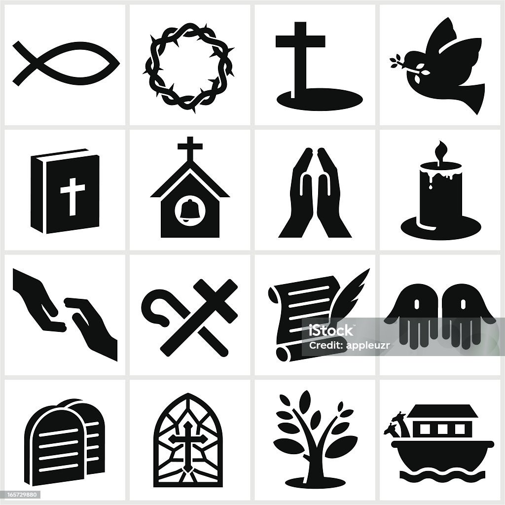 Black Christianity Icons Christian icons in black and white. All white strokes and shapes are cut from the icons/illustrations. Icon Symbol stock vector