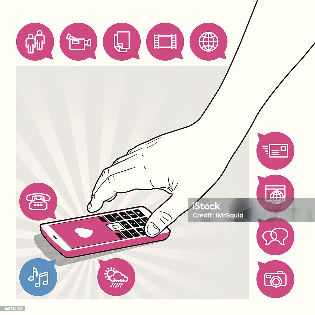 Teléfono celular móvil la funcionalidad de recolección - arte vectorial de Bluetooth libre de derechos