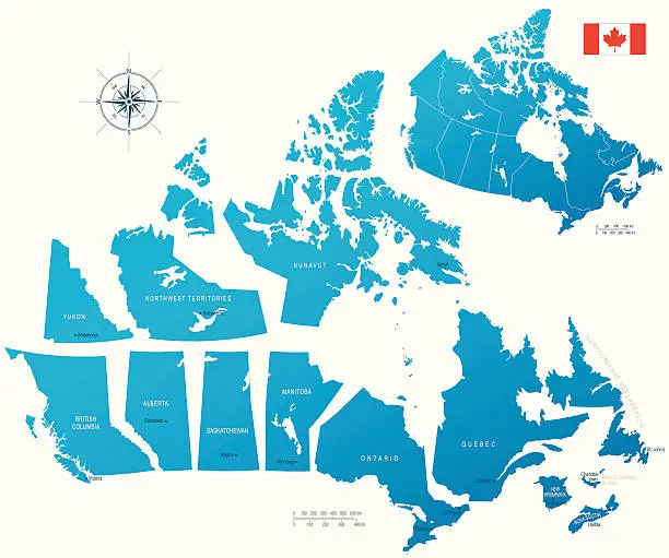 Vector illustration of Canada, provinces and territories