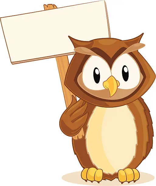 Vector illustration of Owl holding a blank sign