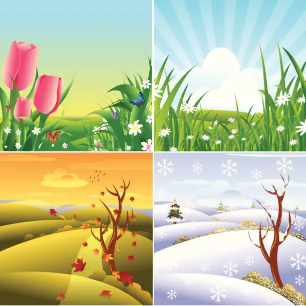 Vector illustration of Four Season Landscape.